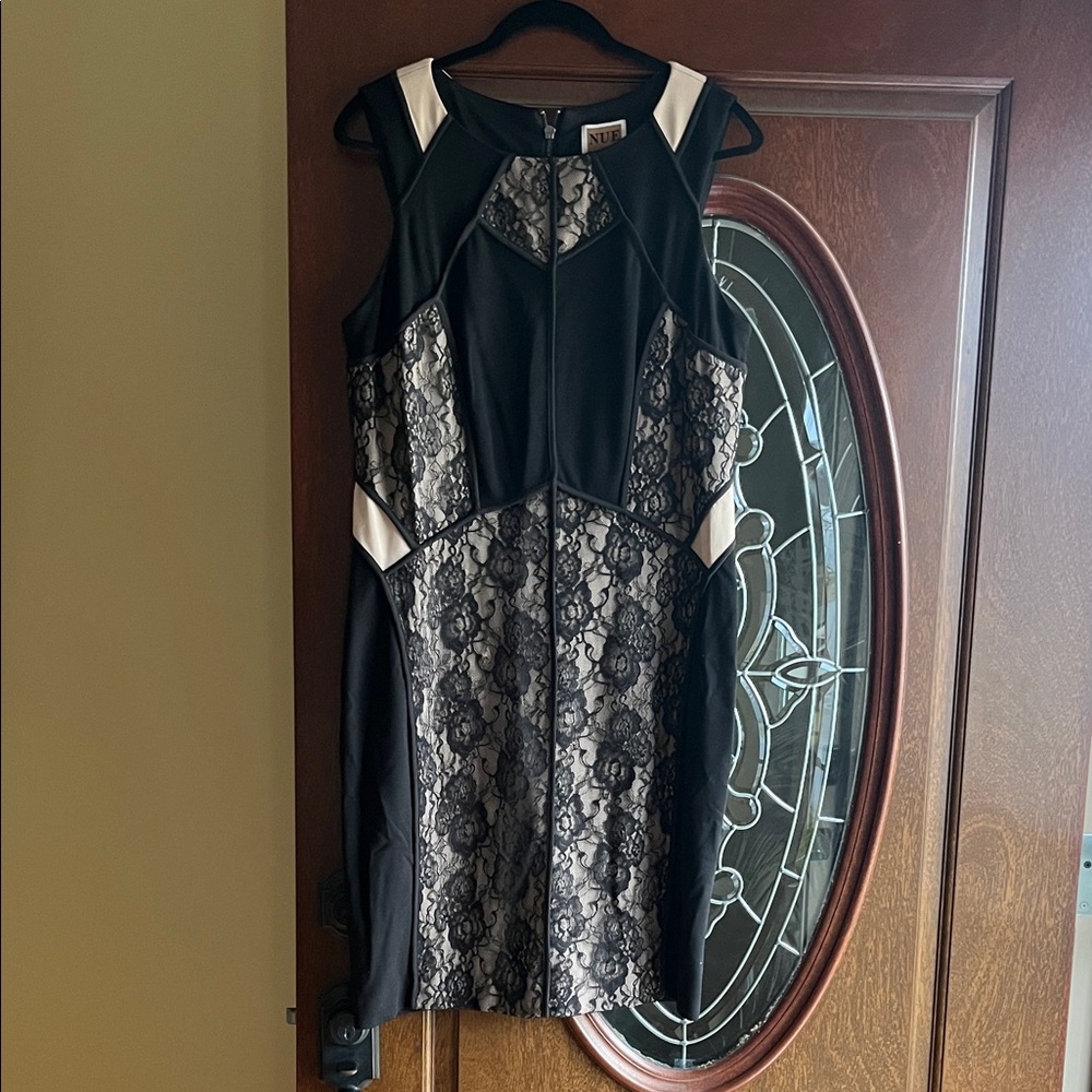 Nue by Shani Black and Cream Lace Mini Dress